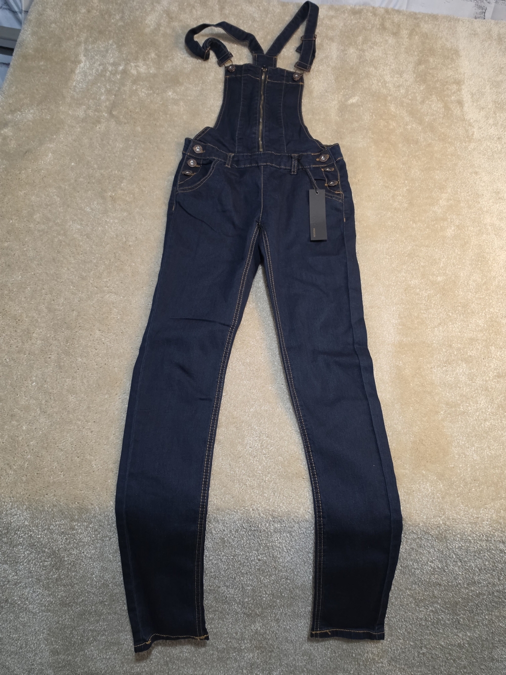 JCJQ Women's Denim Overalls Size S NWT Dark Wash Skinny Bib Adjustable Straps